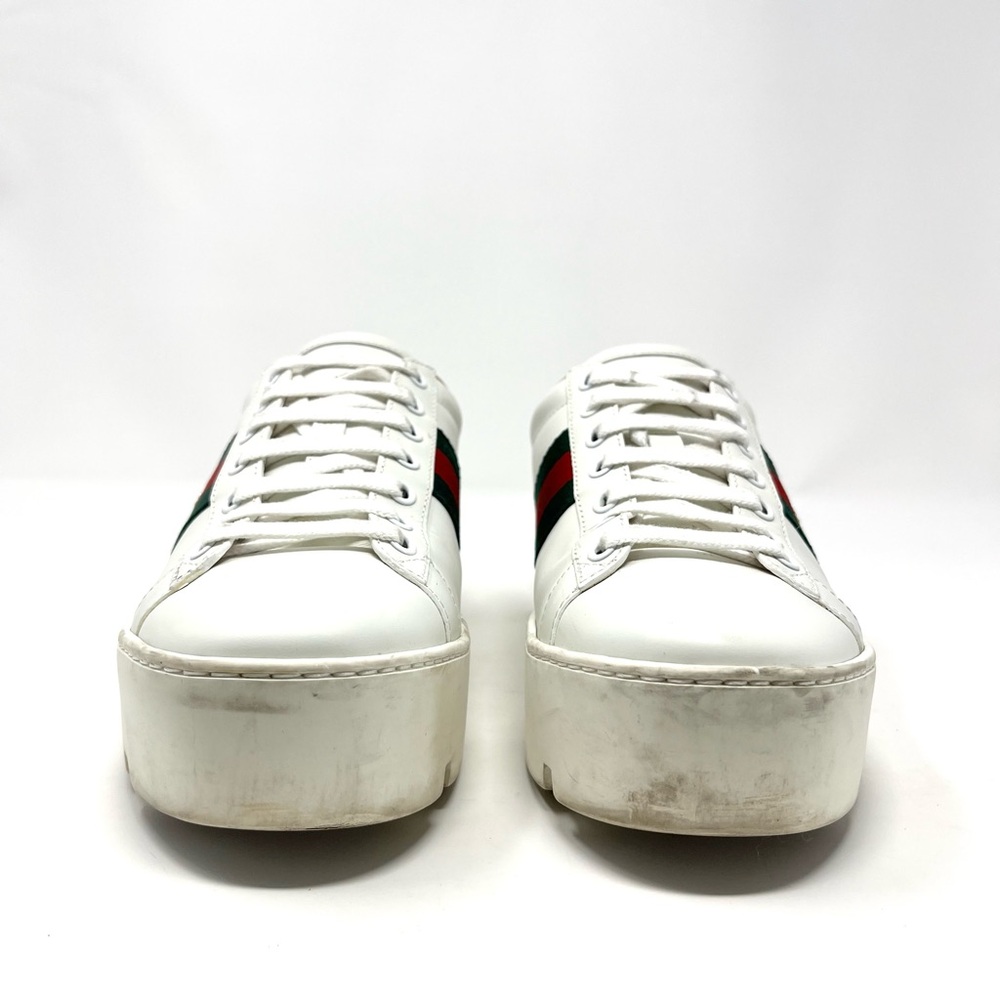 Gucci Ace Bee Platform White Leather Sneakers Shoes Logo Low Top Chunky 36.5 6.5 - Picture 5 of 12